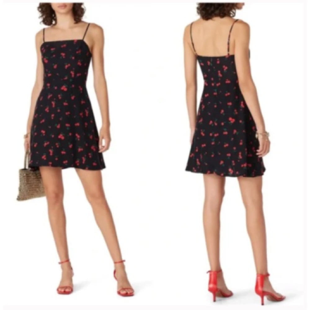 HVN Nora Cherry Print Black Dress